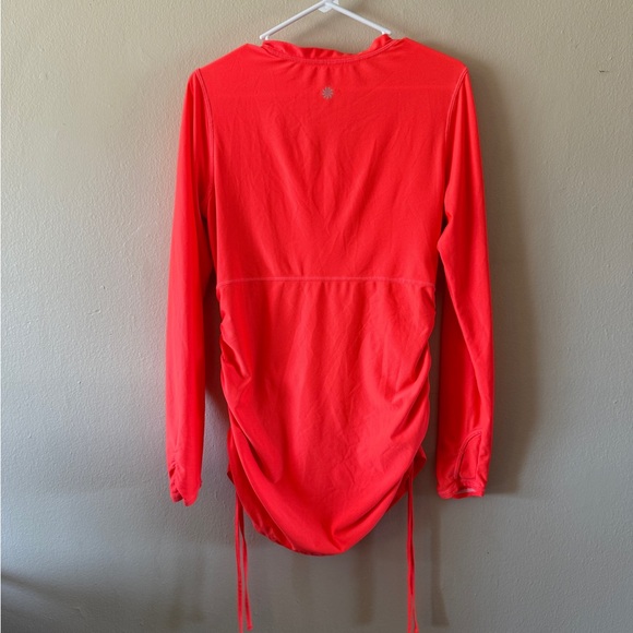 Athleta Orange Ruched Side Cinch Tunic Top Swim Cover Up Thumb Holes size M - Picture 2 of 6
